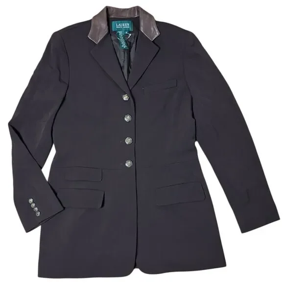 Lauren Ralph Lauren Brown Wool Leather Collar Horse Buttons Equestrian Blazer - Picture 2 of 14